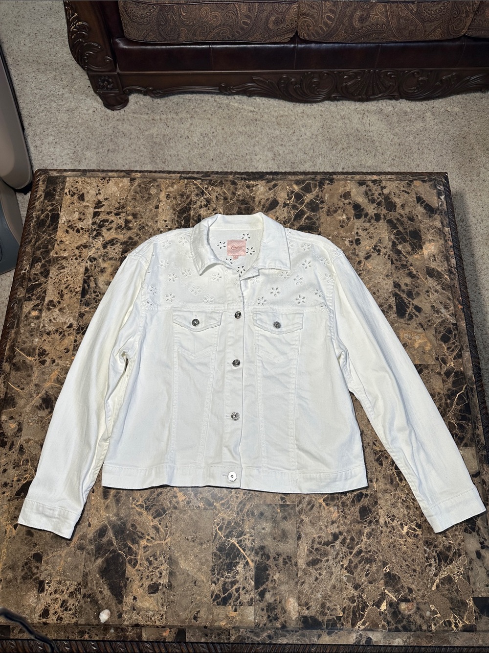 Candie's Women’s White Eyelet Denim Jacket Size L